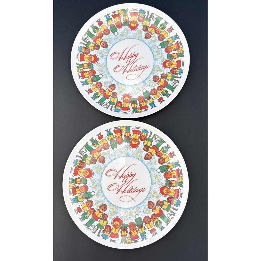 Vtg Texas Ware Melamine Plates Set of 2 Happy Holidays Christmas 10" Dinnerware